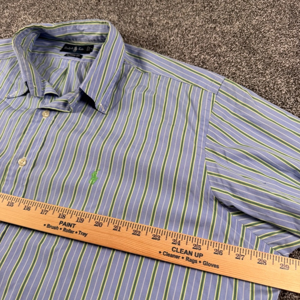 Polo Ralph Lauren Button Down Shirt XXL Blue Green Striped Short Sleeve Classic - Picture 5 of 6